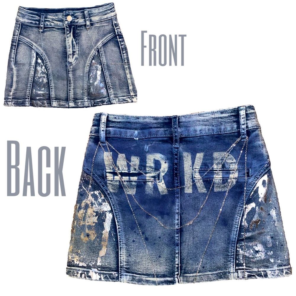 “re-wrkd” biker denim mini skirt🌚